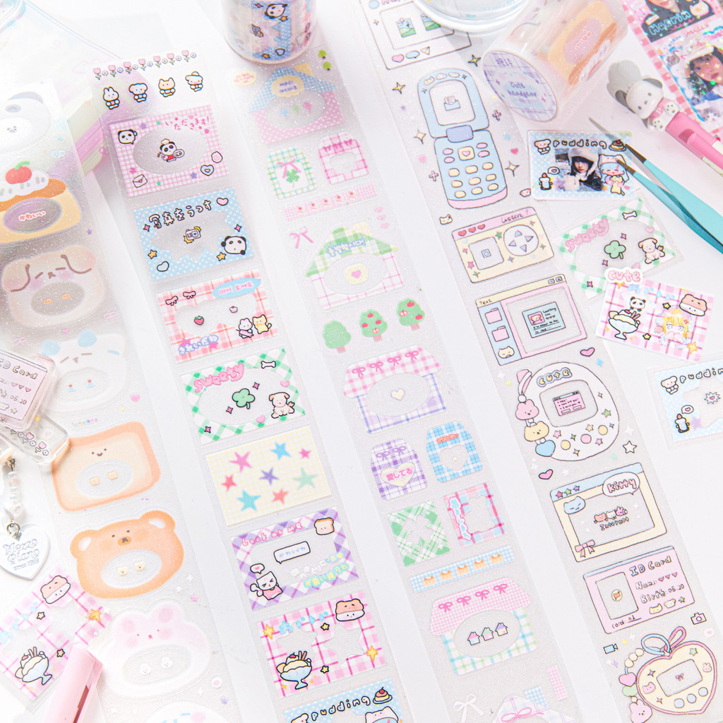 ไดลี่|ฟิล์มแฟลช PET Die-Cutting Tape การ์ตูนน่ารักคู่มือวัสดุตกแต่งฟิล์ม-ตัดเทปคู่มือสติกเกอร์คู่มือเทป