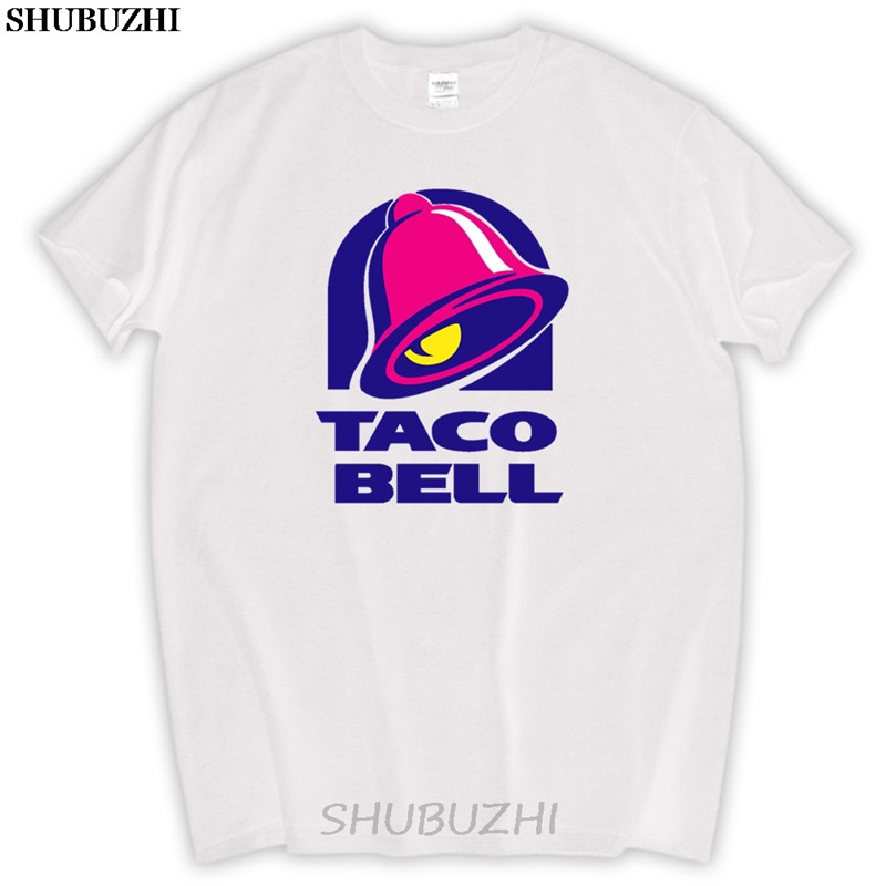 ชายตลกปัจจุบันใหม่ Taco Bell อาหารโลโก้ T-shIrt ผู้ชาย TEE ขนาด 100% ผ้าฝ้ายแขนสั้นเสื้อลําลองแขนสั้