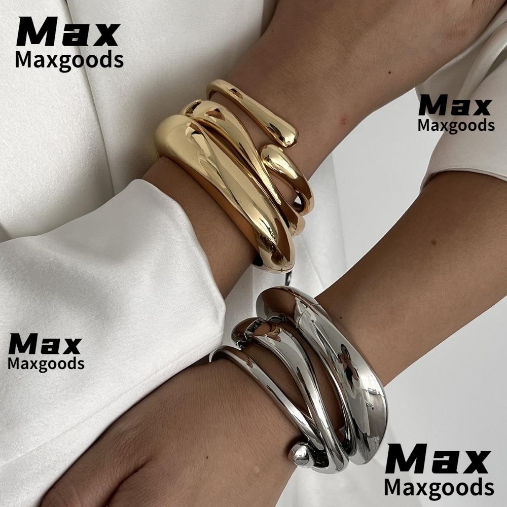Maxg กําไลข้อมือ,โลหะสีเงินสร้อยข้อมือกว้าง,ฮิปฮอปเรขาคณิตสร้อยข้อมือหนาสําหรับผู้หญิงของขวัญ