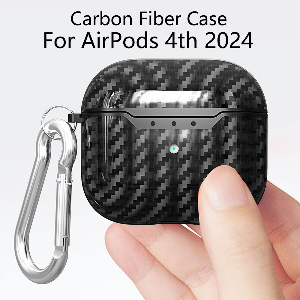 คาร์บอนไฟเบอร์สําหรับ AirPods 4 2024 เคสหูฟังสําหรับ Apple AirPods 4th Generation Pro 1 2 3 ชุดหูฟังป้องกันพร้อมตะขอ