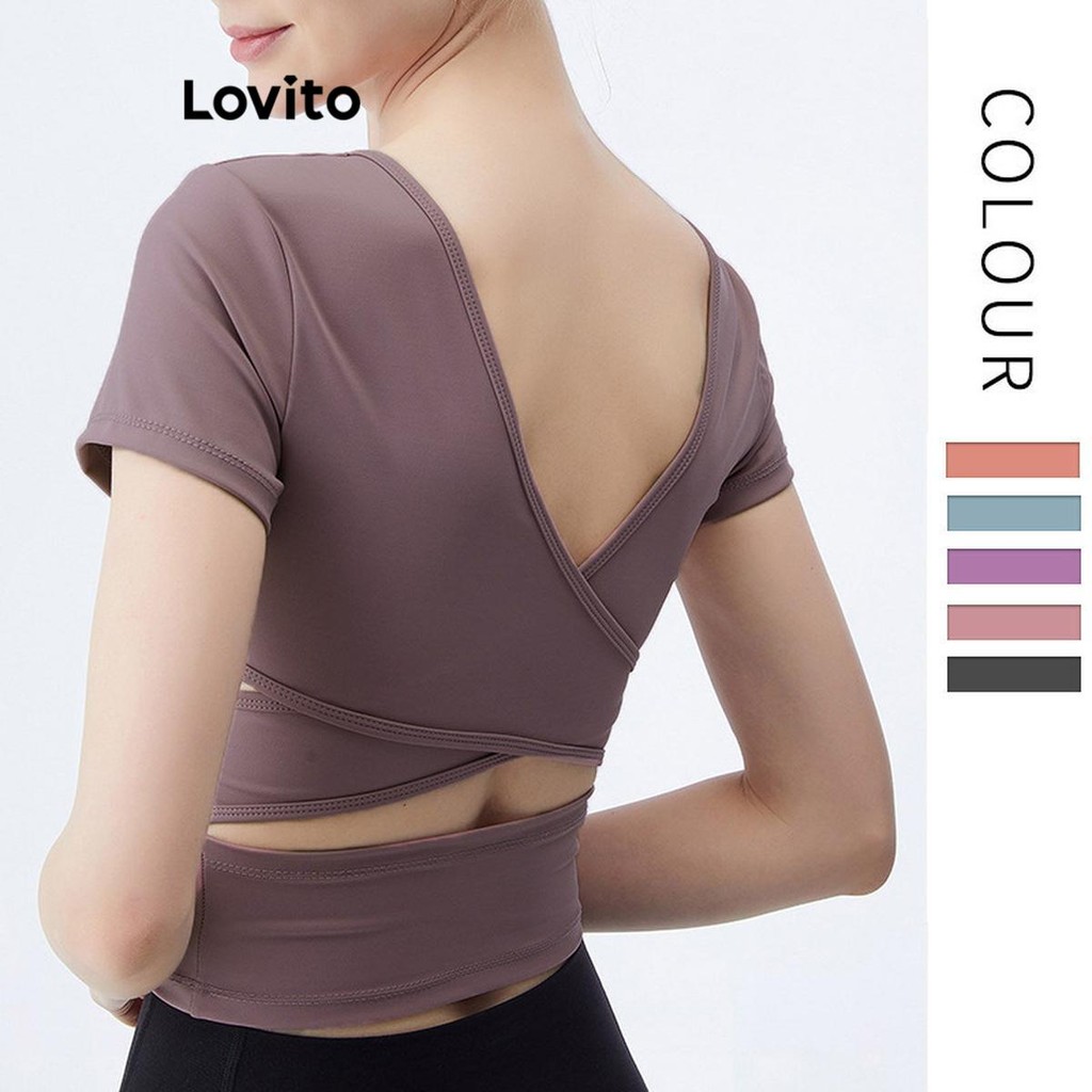 Lovito เสื้อยืดกีฬาธรรมดาสำหรับผู้หญิง LNM74206