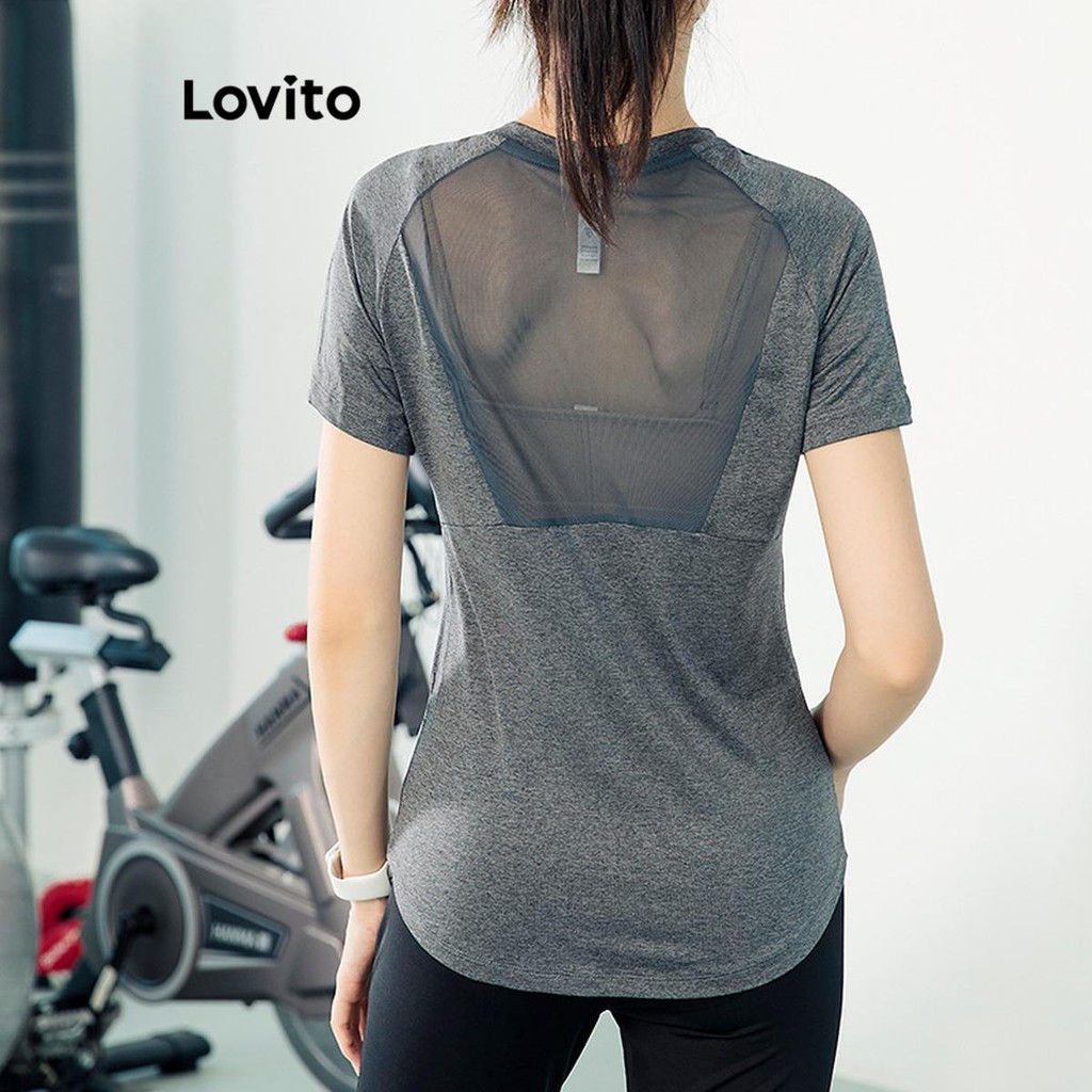 Lovito ผ้าตาข่ายสีตัดกันแบบสปอร์ตสำหรับผู้หญิง LNL75018