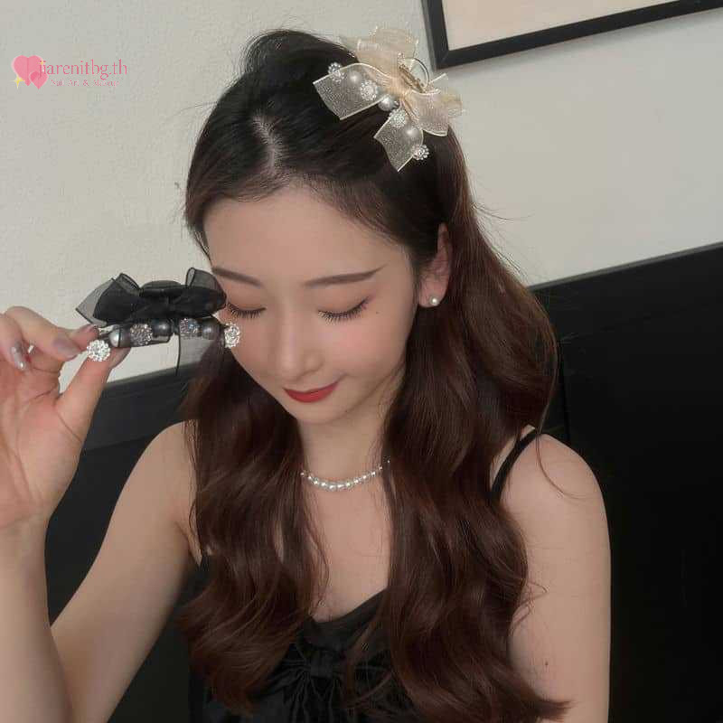 Renbg ตาข่ายโบว์ขนาดเล็กคว้าคลิปขอบคลิปหวานเจ้าหญิงหัว Hairpin ผู้หญิงสีดํา Bangs ด้านข้างคลิปอุปกรณ์เสริมผม Hairpin Headdresses TH