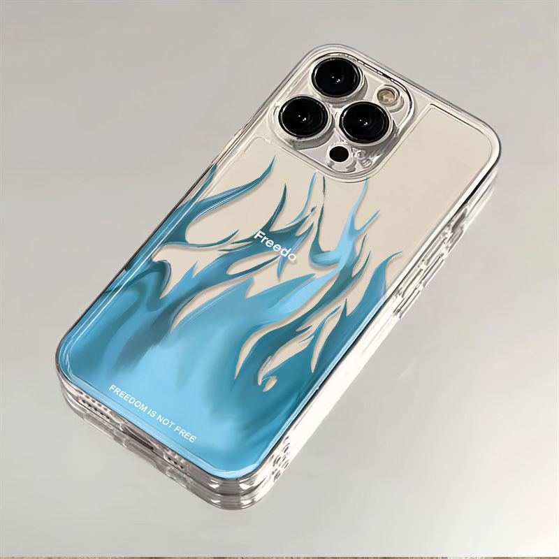 เคสโทรศัพท์ไอโฟนสุดเท่มีสไตล์สีฟ้าเปลวไฟสำหรับ iPhone 15 14 PLUS ซิลิโคนใส13 12 PROMAX Pro 11PROMAX Pro กันกระแทก XS XR XR xsmax 7 8 PLUS เคสนิ่มกันกระแทก