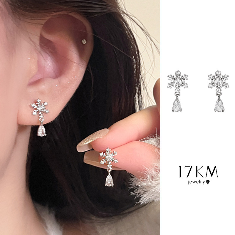 17km เกาหลีZircon Snowflake Studต่างหูผู้หญิงประณีตเงินEarings Hypoallergenicอุปกรณ์เสริมเครื่องประดับ