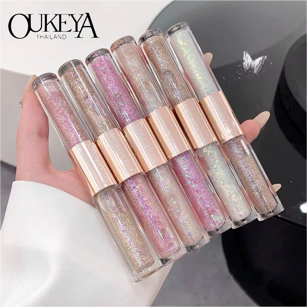OUKEYA 2 in 1 อายแชโดว์ เนื้อลิขวิด เรืองแสงได้ กันน้ํา น้ําหนักเบา