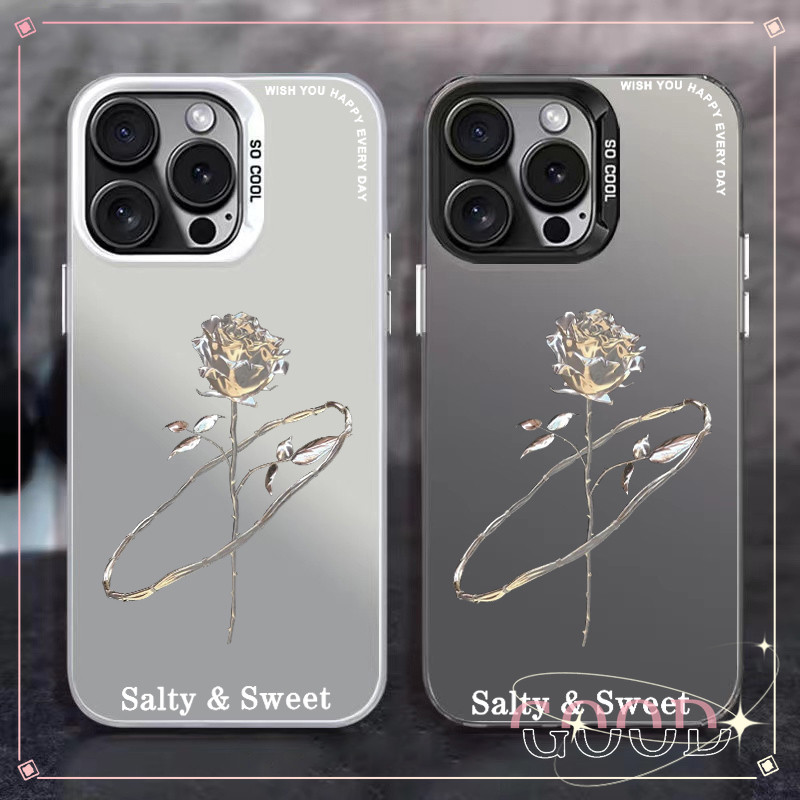 GOOD🔥ส่งจากไทย เคสโทรศัพท์มือถือนิ่ม เคสไอโฟน สีเงินด้าน สําหรับIPHONE11 12 13 14 15 16 PROMAX 7/8Plus XS/R XSMaxกุหลาบ