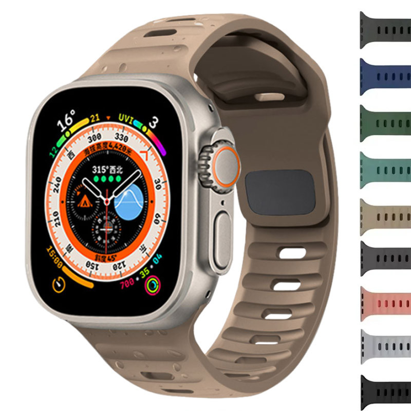 นุ่มสายกีฬาซิลิโคน Air hole สร้อยข้อมือสําหรับ Apple Watch S10 42 มม.46 มม.Ultra iWatch Serie 10 9 8 7 6 SE 5 4 3 49/45/44/42/41/40/38 มม.
