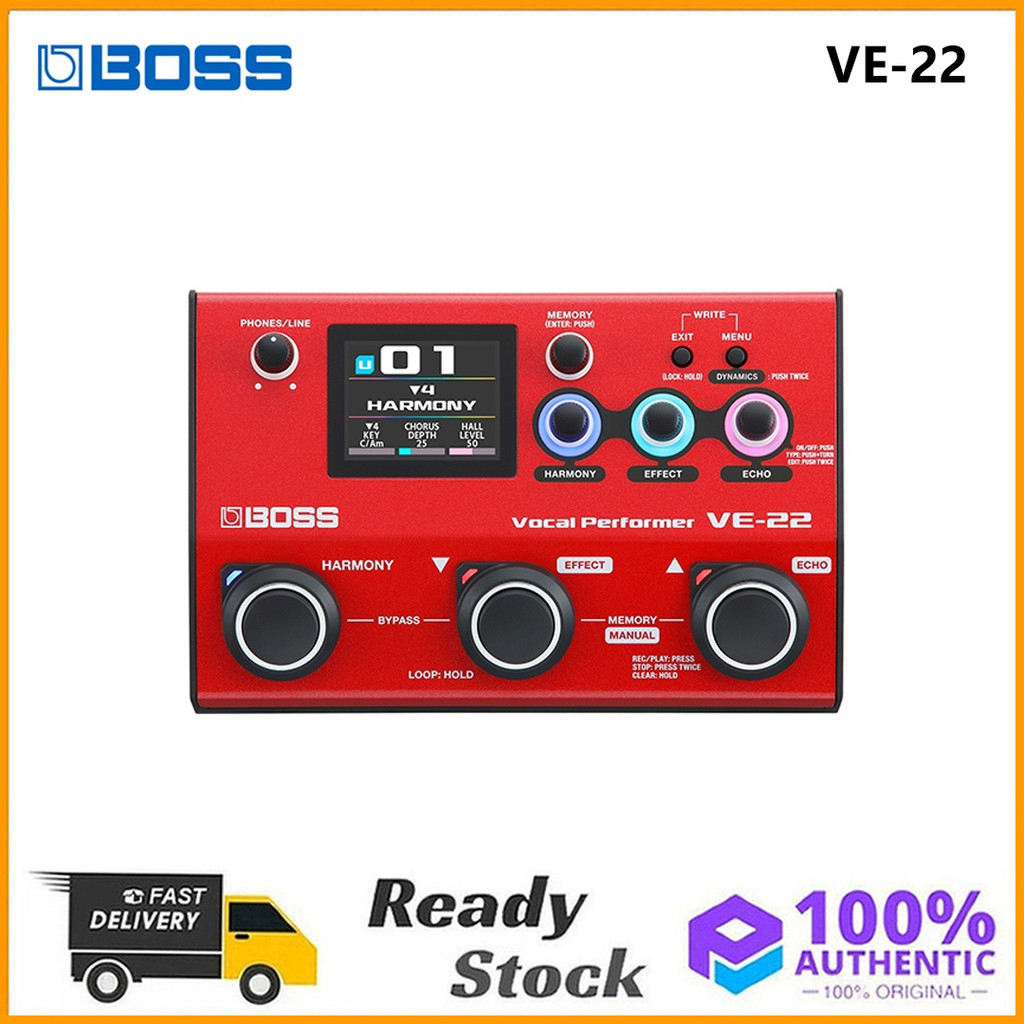 BOSS VE-22 เอฟเฟกต์เสียงร้องและแป้นเหยียบกีตาร์ Looper VE 22