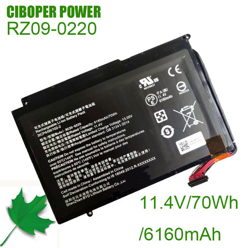 CP Laptop Battery RC30-0220 11.4V/70Wh/6160mAh RZ09-0220 For Razer Blade Pro 17 GTX 1060 RTX 2060 RT