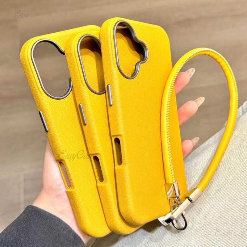 เคสโทรศัพท์เชือกหนังสีน้ําตาลสีเหลืองสําหรับ ไอโฟน 16 15 14 13 12 11 มือโปร สูงสุด เคสแข็งป้องกันการหล่นและกันลื่นฝาหลัง