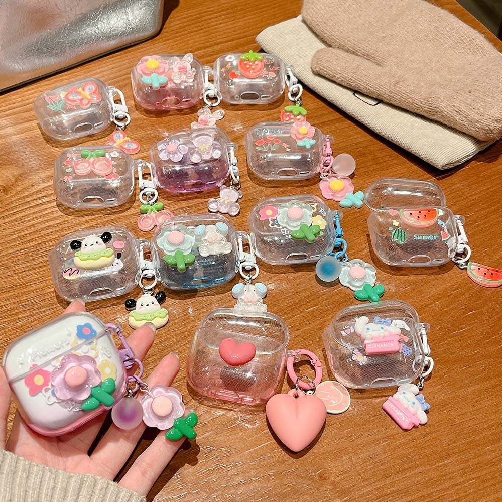 Transparet ดอกไม้สําหรับ AirPods 4 2024 หูฟังสําหรับ Apple Airpod 4anc 4th Gen นุ่มป้องกันกรณีพวงกุญ