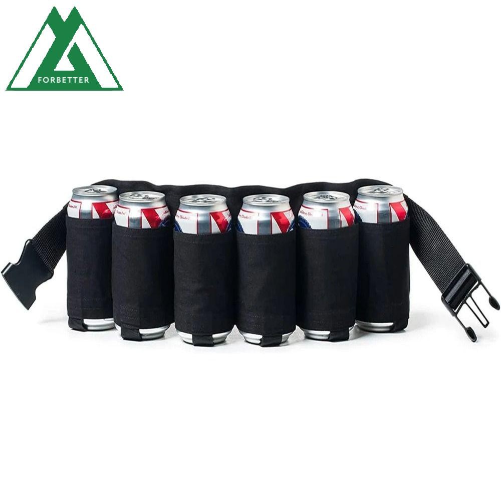 Forbetter กระเป๋าคาดเอวเก็บเบียร์, 6 กระเป๋า 6 กระป๋องที่เก็บเครื่องดื่ม Fannypack, เครื่องดื่มที่ใส่เข็มขัดลวงตาปรับมั่นคงผู้ถือเข็มขัดเบียร์เอวแพ็คปิคนิค