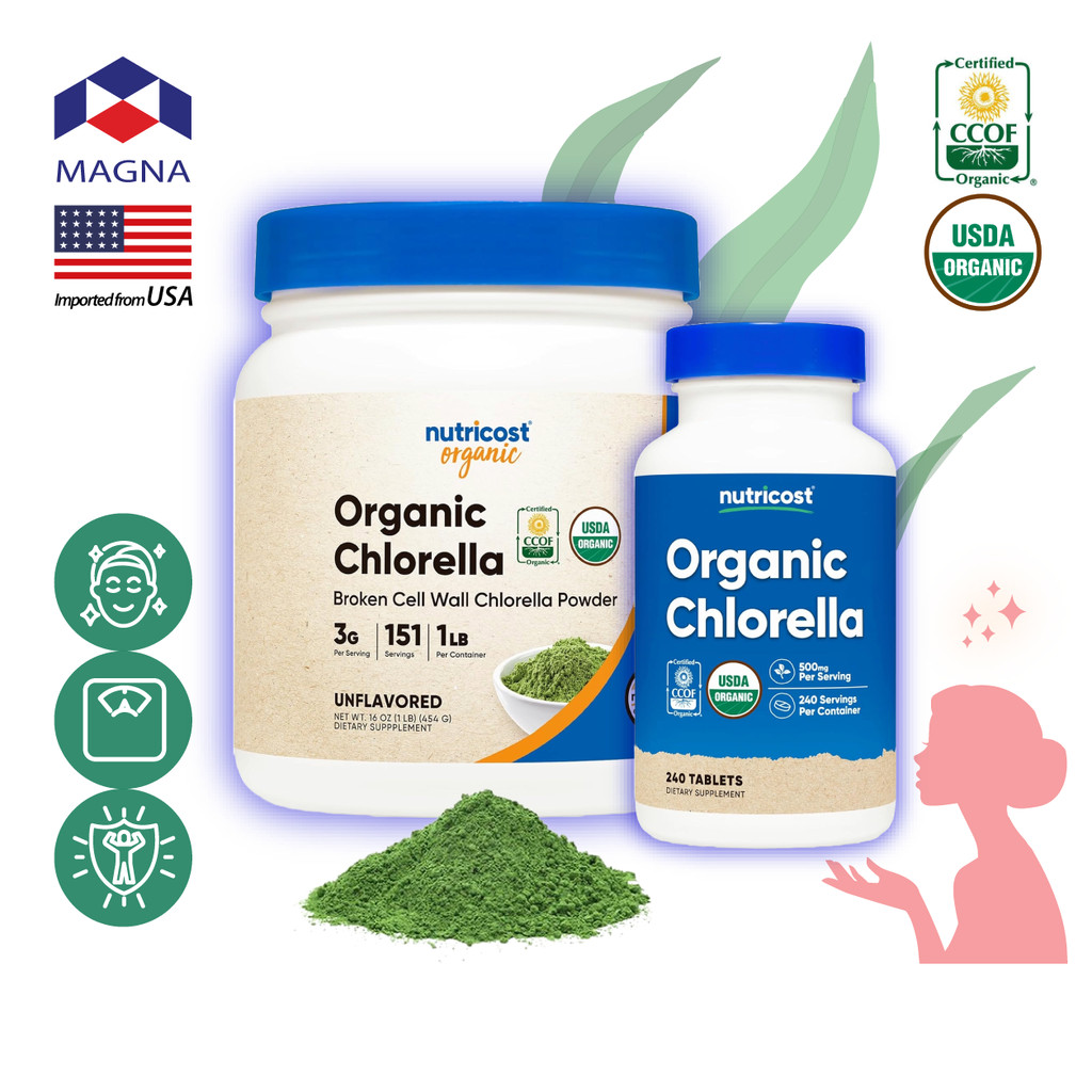 นูทรีคอสท์ คลอเรลล่า ผง / เม็ด สาหร่าย คลอเรลลา ออร์แกนิค ซูเปอร์ฟู้ด Nutricost Chlorella /กินร่วมกับ แอปเปิ้ลไซเดอร์...