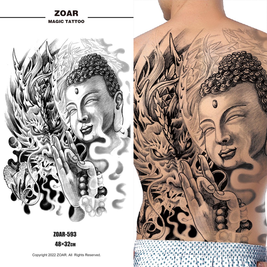 ZOAR-593 tattoo สติกเกอร์รอยสักสี ชุดสติกเกอร์รอยสักเต็มหลัง กันน้ำ ติดทน 2-3 วัน