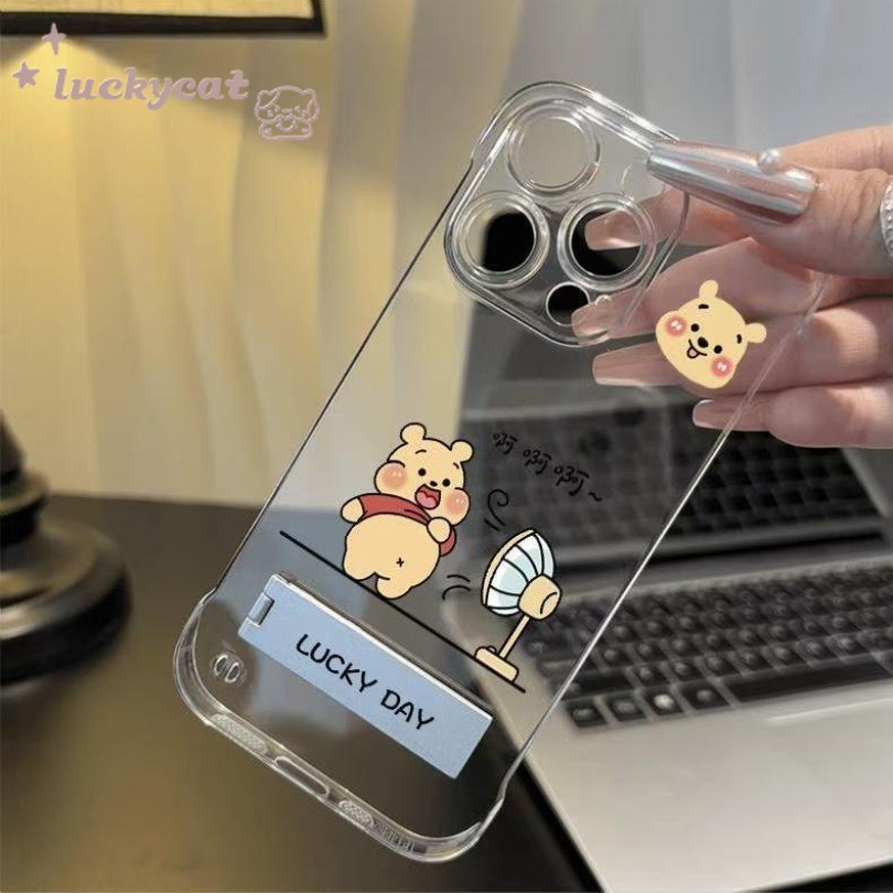 Iphone 16 15 14 13 12 11 Pro Max X Xr Xs Max 7 8 Plus SE2020 เคสโทรศัพท์การ์ตูนน่ารัก Blow The Belly Winnie The Pooh + ขาตั้งโลหะปกแข็ง