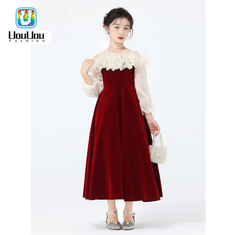 ชุดเด็กผู้หญิงสีแดง 7-15 ปีชุดราตรีเด็กผู้หญิงชุดการแสดงสําหรับเด็ก