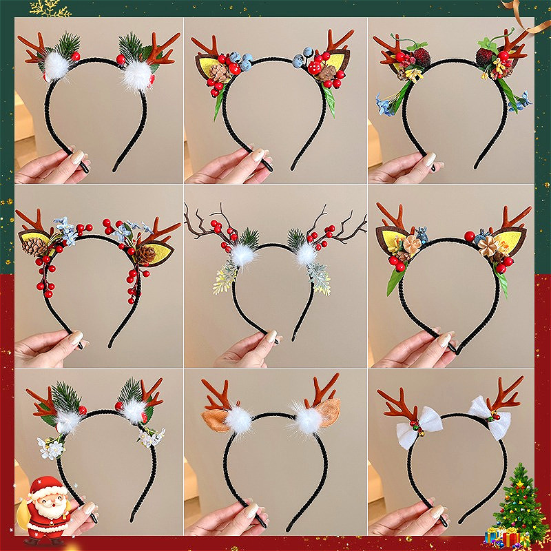 ชุด 2 แฟชั่นเกาหลี Christmas Dress Up Hairband สําหรับผู้หญิงน่ารัก Antler Hairpin Elk เครื่องประดับผม