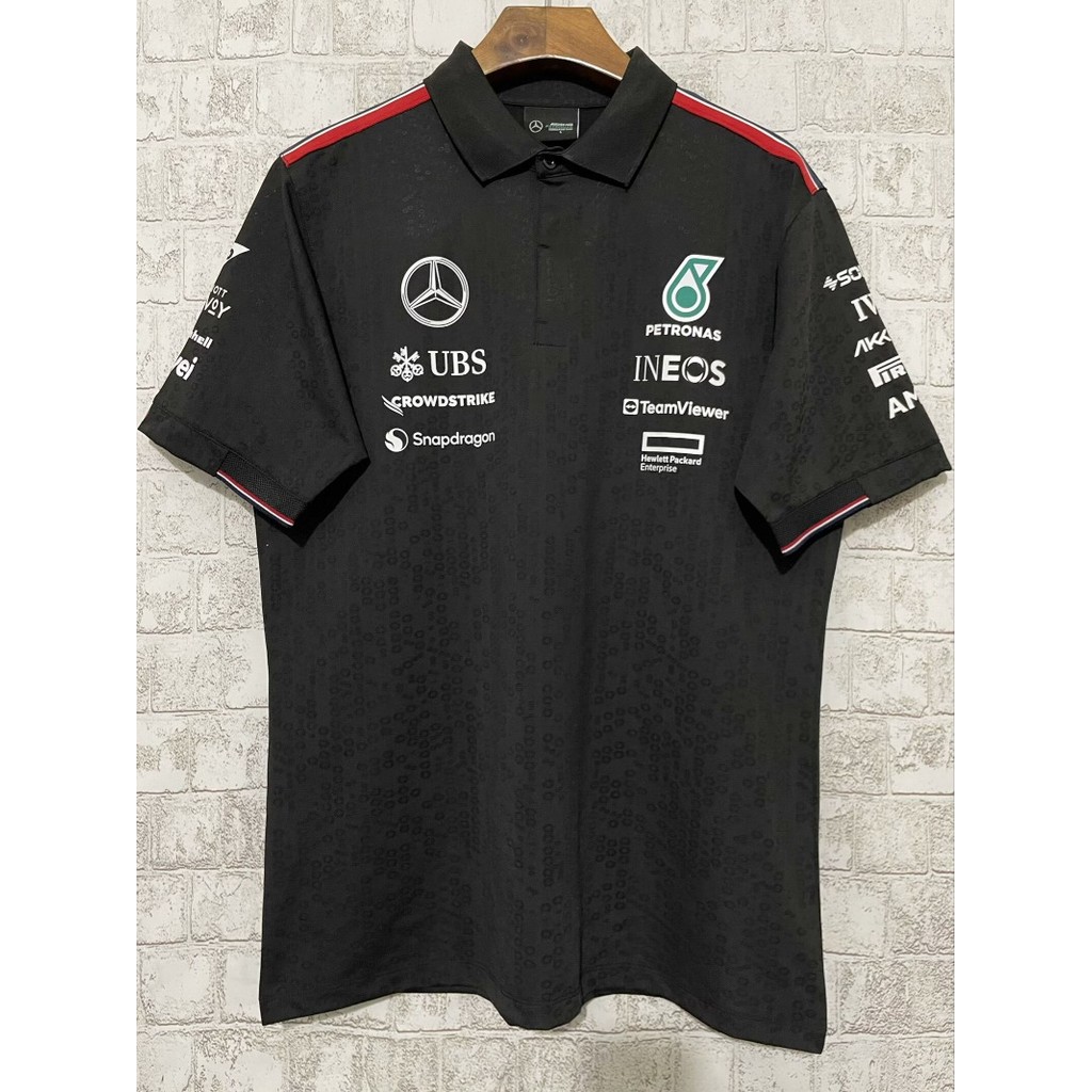 ฟุตบอล; 2024 เสื้อคอปก Mercedes สีดํา S-XXXL ผู้ใหญ่แขนสั้นแห้งเร็วกีฬาฟุตบอลด้านบน AAA