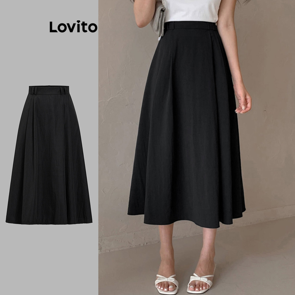 Lovito ปุ่มซิปธรรมดาหรูหราสง่างามปุ่มซิปธรรมดากระโปรงพื้นฐานสำหรับผู้หญิง L105MD614