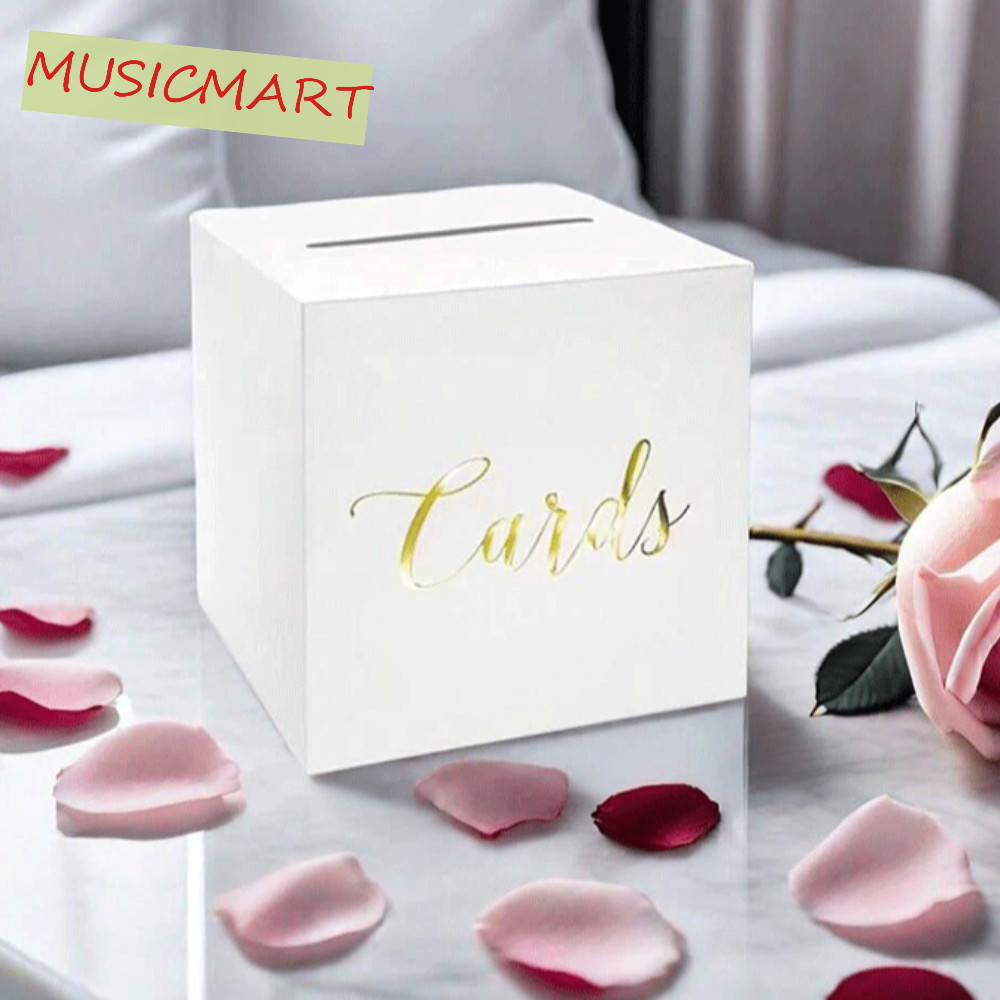 กล่องการ์ดแต่งงาน MUSICMART, กล่องการ์ดของขวัญอวยพรสีขาวสีดํา, อุปกรณ์ปาร์ตี้ งานฝีมือ DIY กล่องการ์ดคําศัพท์กระดาษแข็งหรูหราวันเกิด Party