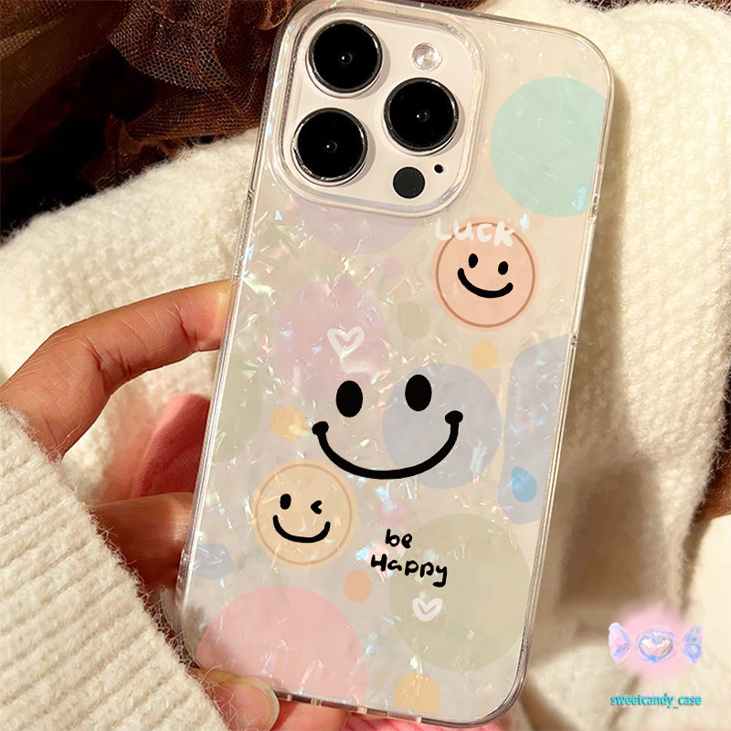 เคสแข็งคุณภาพเงางาม เคสไอโฟน11 for iphone13 14 12 15 11 16 Pro Max 7Plus 8Plus SE XS Max X XR เคสไอโฟน13 เคสยิ้มน่ารัก