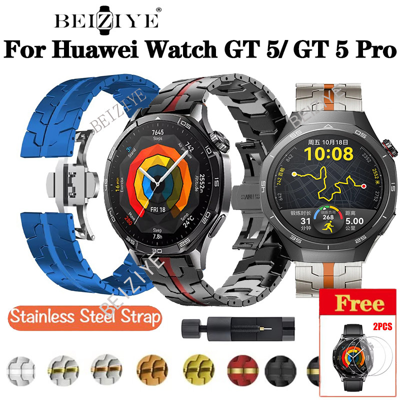 ใหม่สแตนเลสสตีลสําหรับนาฬิกา Huawei GT 5 Pro 46 มม.สายโลหะสําหรับนาฬิกา Huawei GT 5 46 มม.หรูหราธุรกิจสร้อยข้อมืออุปกรณ์เสริม