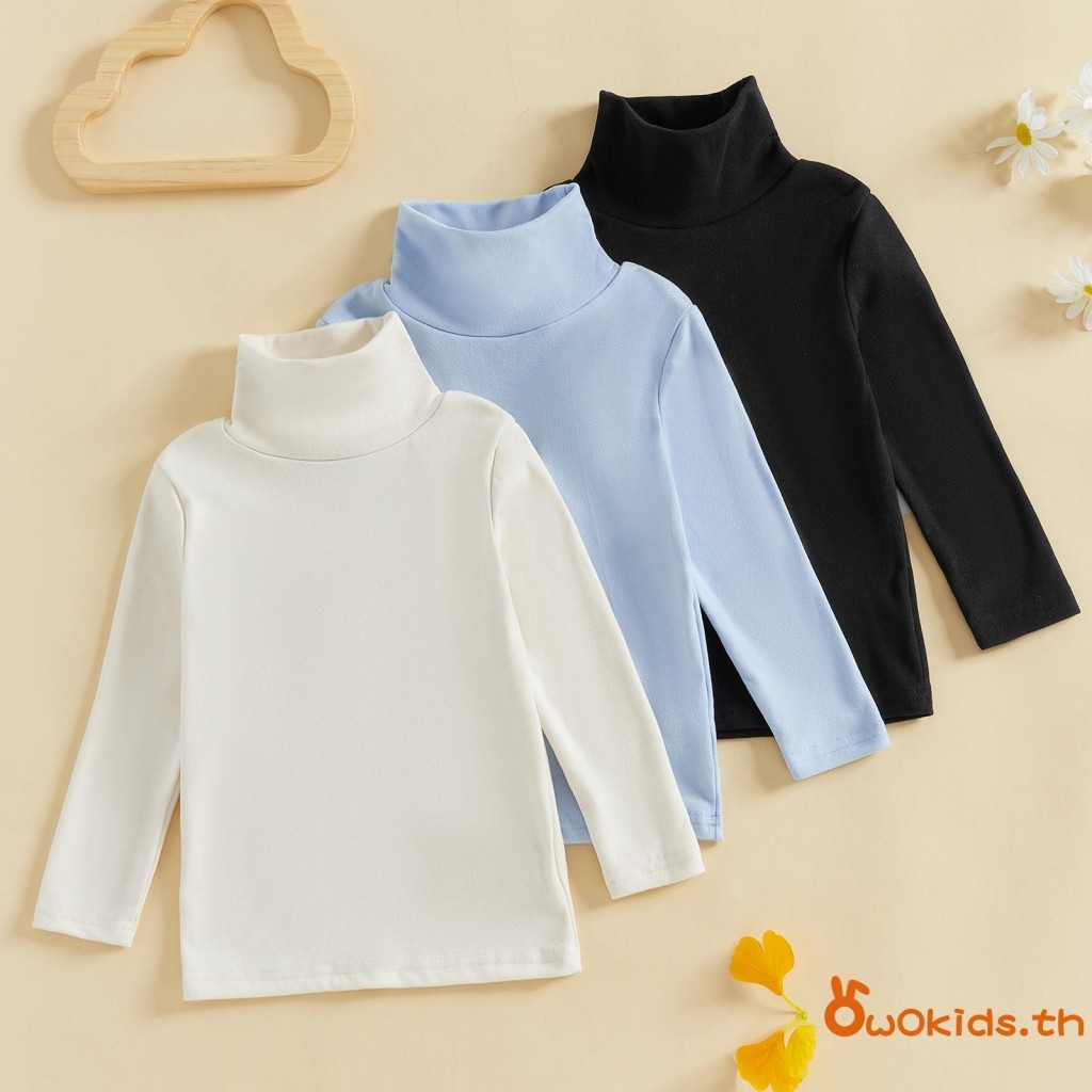 Grao-kids Boys Girls เสื้อยืดแขนยาวคอเต่า Solid Fall Tops เสื้อผ้าสําหรับ Casual Daily