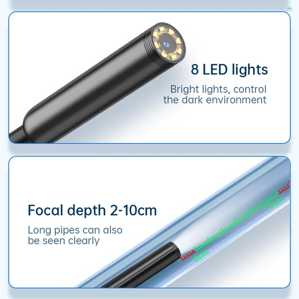 กล้องเอนโดสโคปอุตสาหกรรมEndoscope พร้อมไฟ, IP67 กันน้ํา Borescope พร้อมไฟ LED 8 ดวง 16.4ft สายกึ่งแข็ง, 2.0 ล้านพิกเซล HD กล้องงูสําหรับ - รูปที่ 2