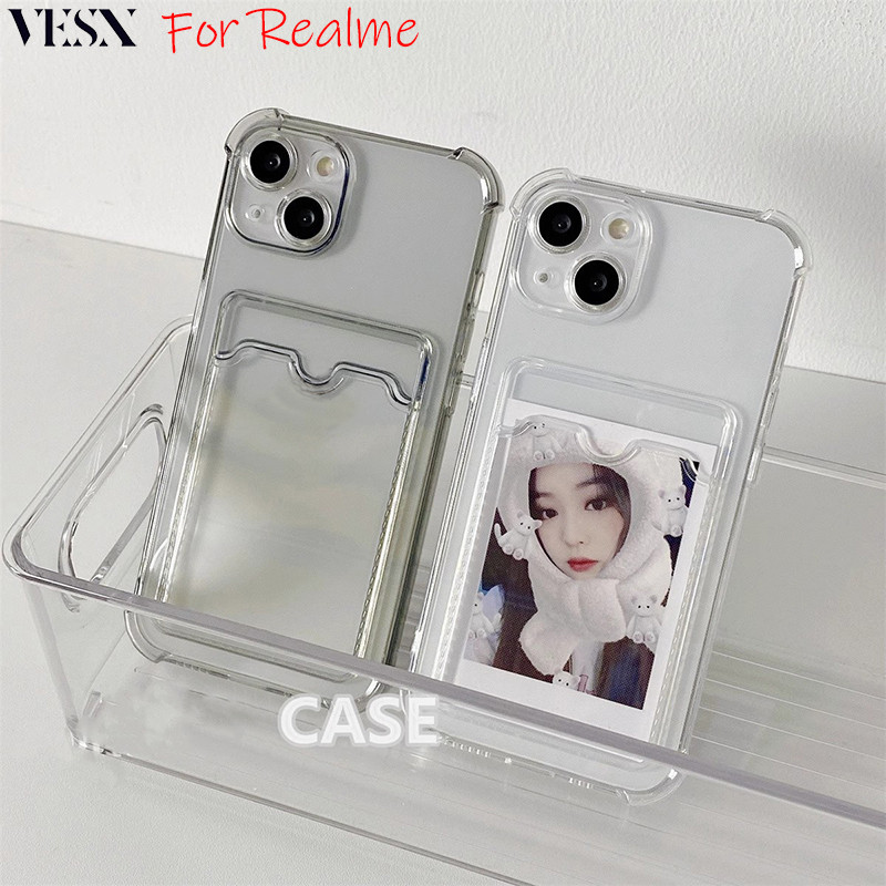 เคสกันกระแทกเคสใส่บัตร เคสซิลิโคนใส เคสใสทรงสี่เหลี่ยม Realme 12 12X 11 10 9 9i 8 8i 5 Pro+ Plus 4G 5G 2024