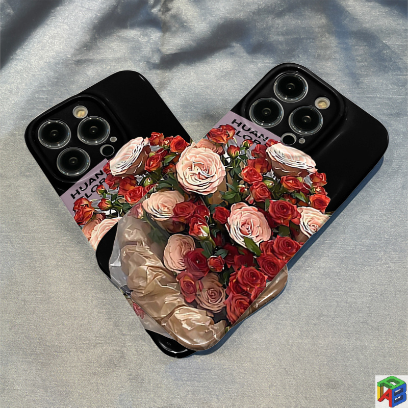 พวงดอกกุหลาบบนพื้นหลังสีดําสําหรับiPhone16/17Promax/15Promaxเคสโทรศัพท์ฟิล์มiPhone11Promax 12/13Pro Max 14plus 7/8plus Xsmax hard Case