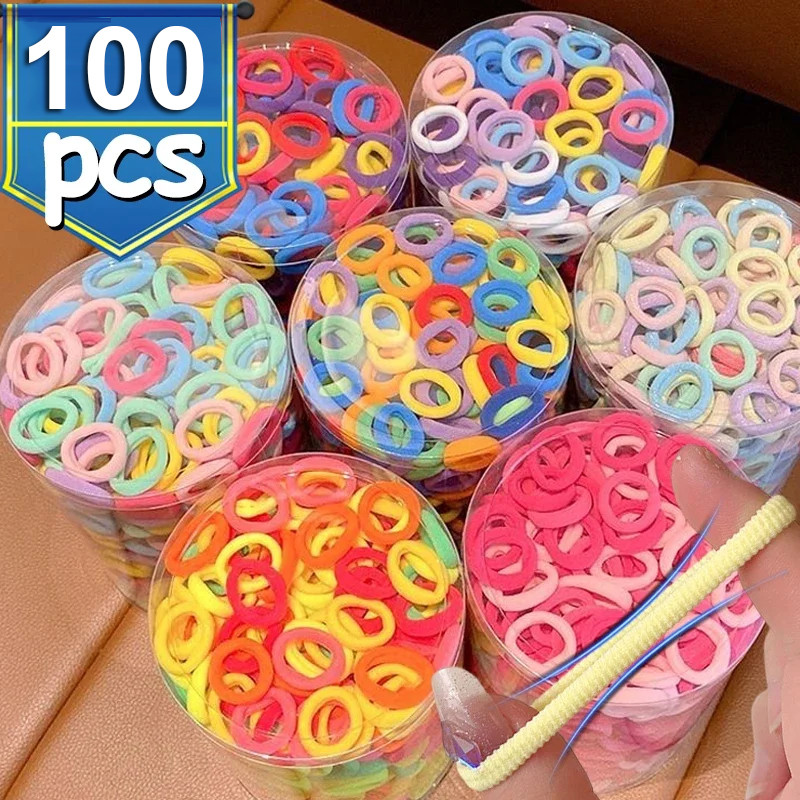 100ชิ้นแหวนผมยาง-แฟชั่นผมวง-นางฟ้าที่สง่างามผู้ถือผมหางม้า-ยืดหยุ่นผูกผม-เด็กผมเชือก-สําหรับเด็กสาวผู้หญิง