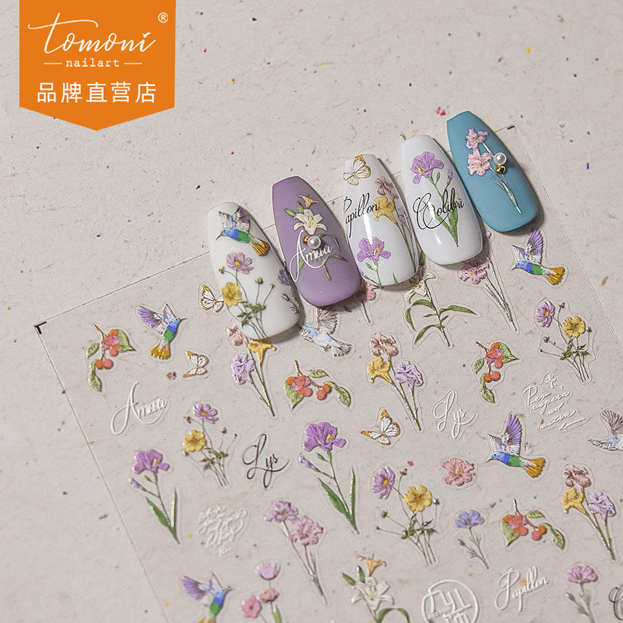 [Meow.sensei] Tomoni สติกเกอร์ติดเล็บแบบบางเคสมือถือสุดฮอตสติกเกอร์ติดเล็บเด็กสติกเกอร์ติดเล็บดอกไม้ฮัมมิ่งเบิร์ด