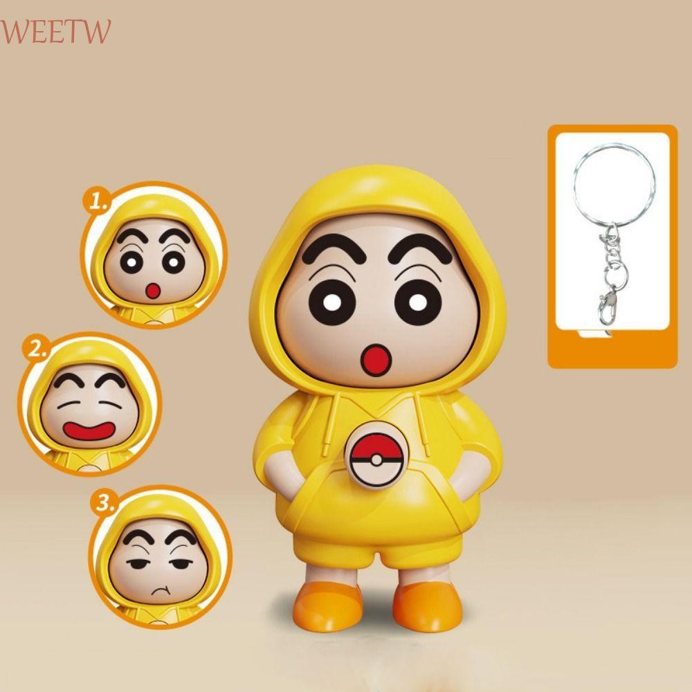 Weekw ตุ๊กตาเปลี่ยนหน้าเครยอนชินจังพร้อมพวงกุญแจพลาสติกของเล่นแต่งหน้าหน้าชินจัง,ของเล่นแบบโต้ตอบสไตล์จีนงานฝีมือ DIY มินิเปลี่ยนใบหน้าของเล่นเด็กเด็กผู้หญิง
