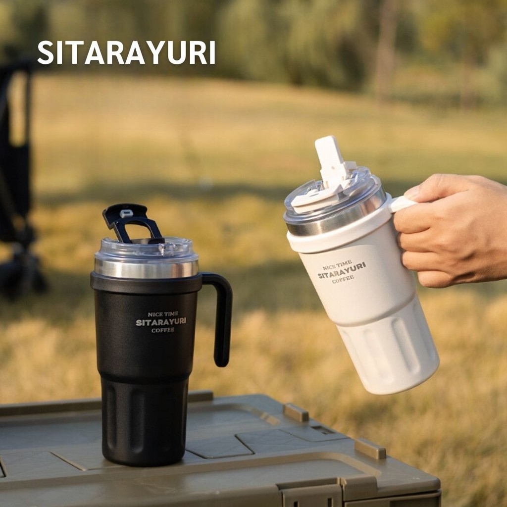 SITARAYURI แก้วน้ำเก็บความเย็นพร้อมหูจับด้านข้าง เปิดดื่ม 2 ทาง ขนาด 600ml 7 สี สแตนเลส 304