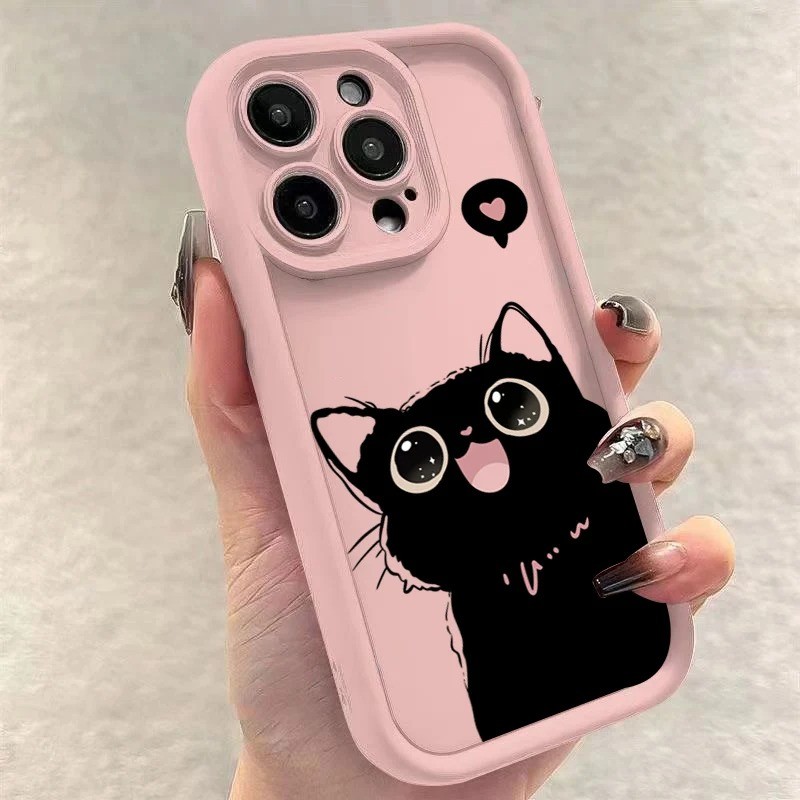 น่ารักแมวดําสําหรับ Infinix Smart 9 8 7 6 5 หมายเหตุ 40 30 Pro 12 G96 Hot 40 Pro 40i 30i 30 Play NFC Tecno Spark GO 2024 Spark 30C 20C 10C Camon 20 นุ่ม