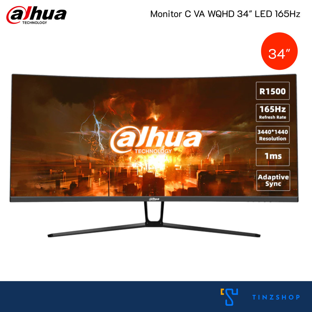 Tinzshop Gaming Monitor  34" จอโค้งสำหรับเกมเมอร์ Dahua LM34-E330C VA Curved 3440×1440 180Hz DP×2, H