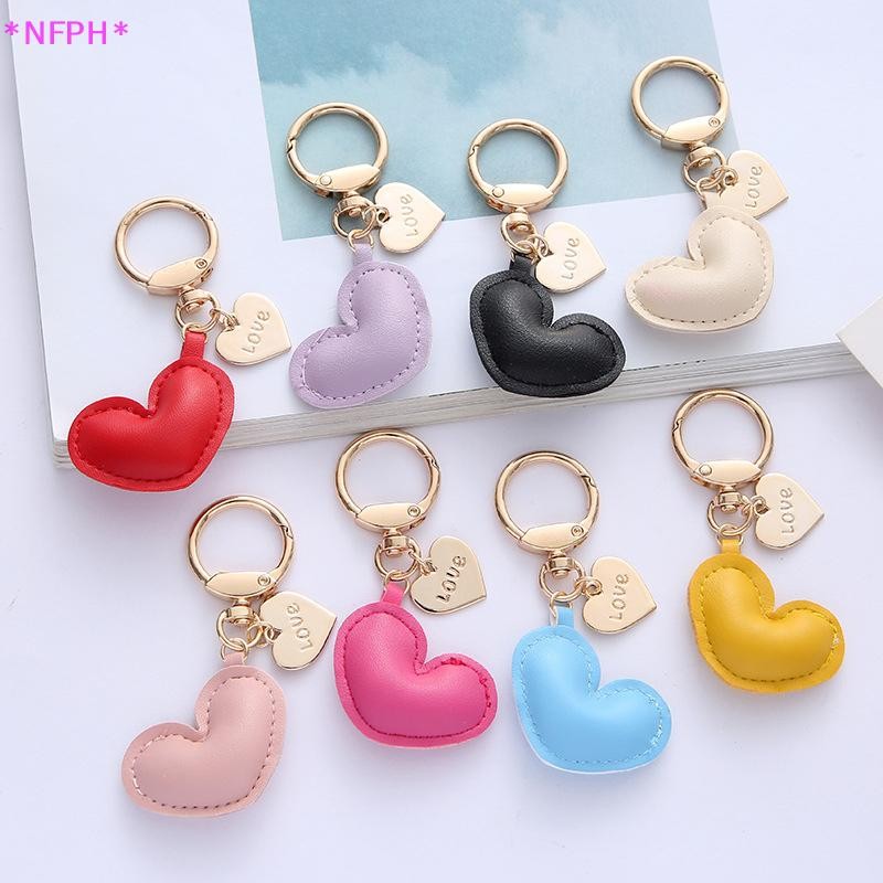 Nfph> Simple Love หนังพวงกุญแจรถแขวนกระเป๋าแฟชั่นสีชมพูพวงกุญแจสําหรับผู้หญิงเครื่องประดับใหม่