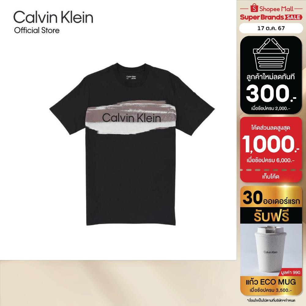 CALVIN KLEIN เสื้อยืดคอกลมผู้ชาย ทรง Regular รุ่น 40QC826 BAE - สีดำ