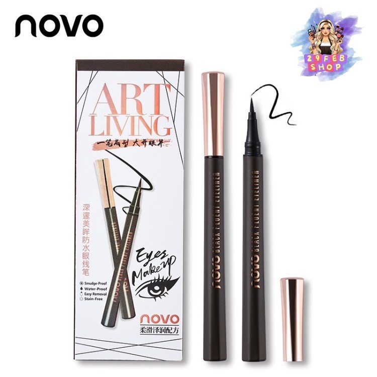 Novo Art Living Black Fluent Eyeliner 1.3 ml อายไลน์เนอร์ ชนิดปลายพู่กัน สีดำสวย เขียนง่าย ลื่นมาก ไม่เลอะ 💓