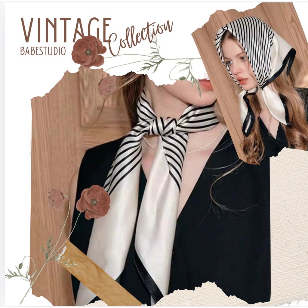 retro old money scarf  ที่คาดผม ผ้าโพกหัว วินเทจ H168
