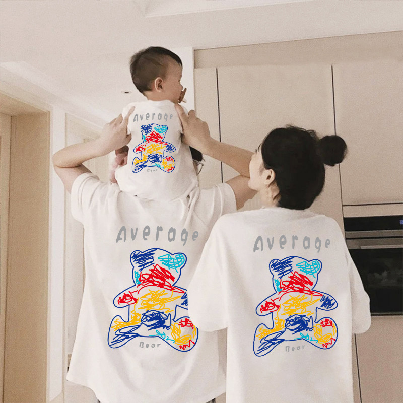 พร้อมส่ง&COD เสื้อยืดคอกลมแขนสั้นเสื้อผ้าพ่อแม่ลูกลายหมี