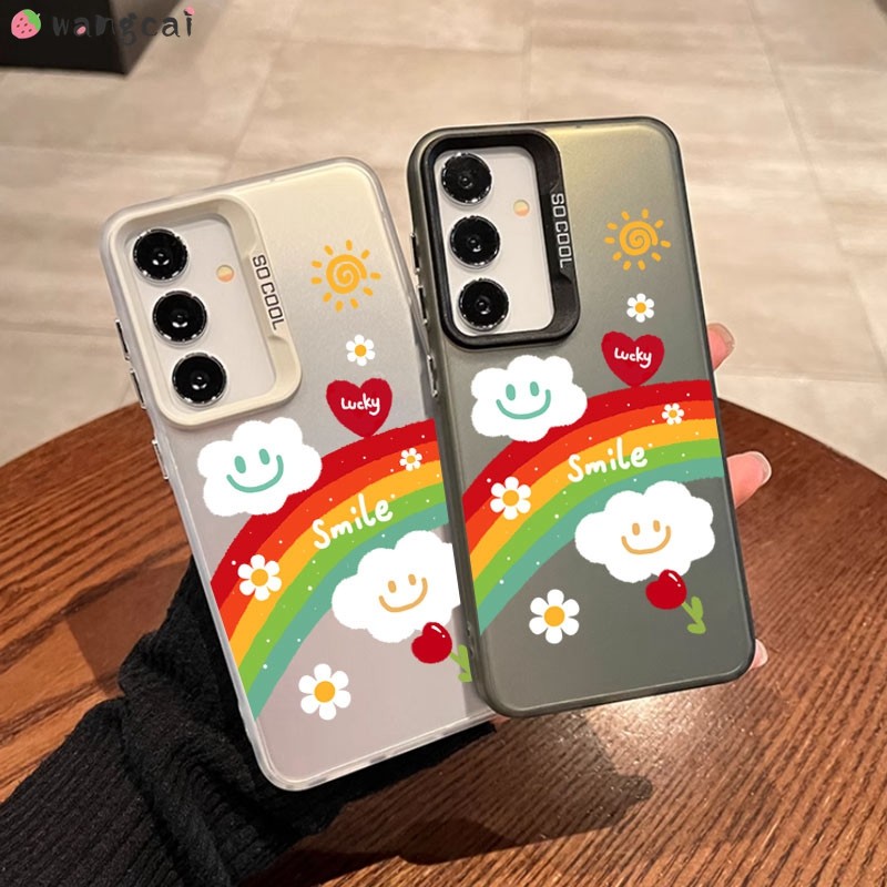 สําหรับoppo Reno 12 12F 11 11F F 11A 10 9 Pro Plus 8 Lite 8T 4G 8Z 5Gเคสโทรศัพท์Rainbowสีขาวเมฆดอกไม้Tulip Smiley Faceน่ารักการ์ตูนปลอกกรณีปกหลัง