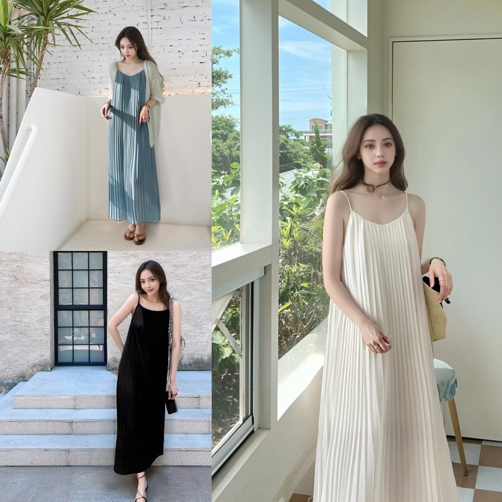ชุดกระโปรงยาวมินิมอลสีพื้น ดีไซน์เรียบง่ายแต่ดูดี ชุดสายเดี่ยวเหมาะกับสาวๆ ที่รักความสบาย