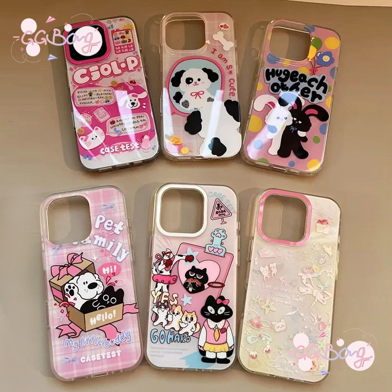 เคสไอโฟน16สำหรับIPhone XR 11 15 13 12 16 14 Pro Max XS X Max 15 7 8 16 Plus ลูกสุนัขลูกแมวกระต่ายลักชูรี่ใหม่ IMD ปกนุ่ม