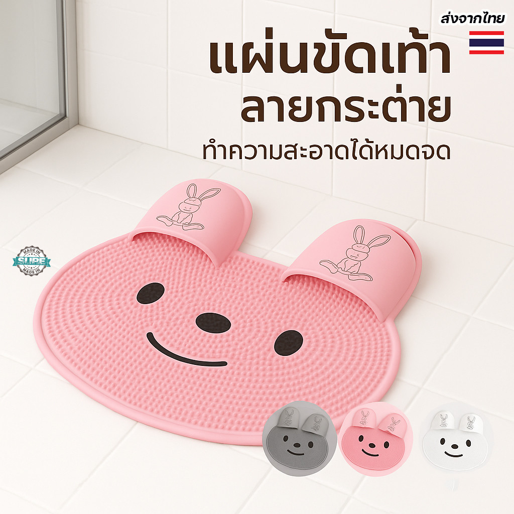 แผ่นขัดเท้ากันลื่นในห้องน้ำ ขัดผิวเท้าหยาบให้เนียนนุ่ม ทรงกระต่ายสุดคิ้วท์ ป้องกันลื่น เหมาะกับทุกเพศทุกวัย