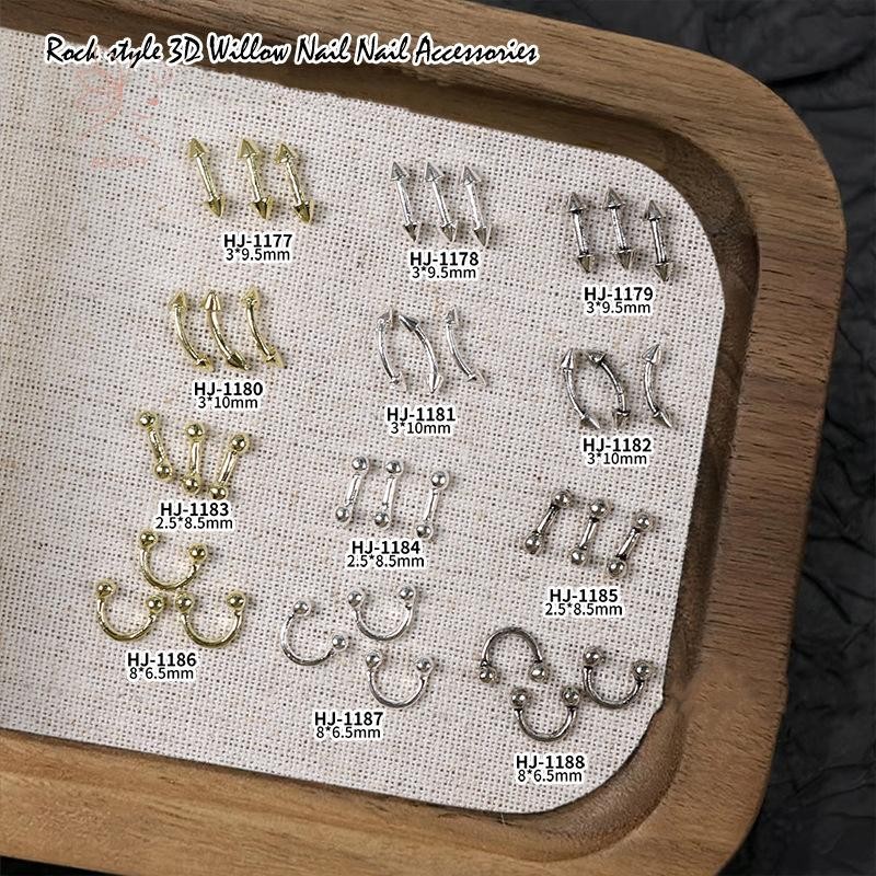 [maybeauty] 20 ชิ้นออกแบบสไตล์พังก์เล็บอะไหล่โลหะผสม Studs Gold Silver Curve Arrow Rivet ตกแต่งเล็บอุปกรณ์เสริมเล็บ Charms {TH} - รูปที่ 3