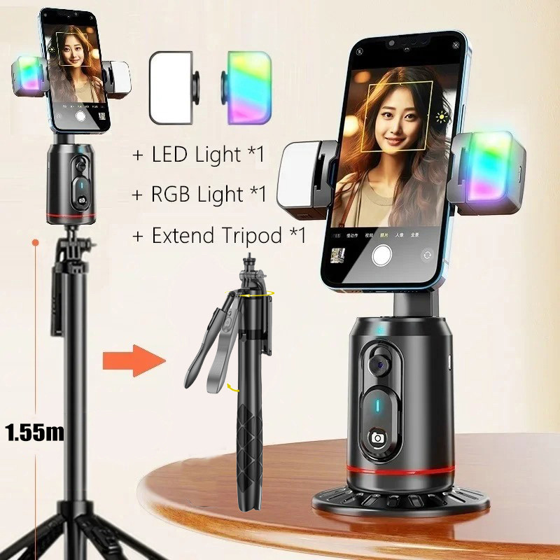 Q02 ไม้เซลฟี่ติดตามใบหน้า AI ติดตามที่วางโทรศัพท์ขาตั้ง 360°ขาตั้งกล้องหมุนได้สําหรับวิดีโอบล็อก
