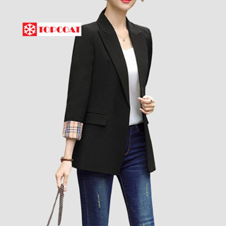TOPCOAT เบลเซอร์ สูทผู้หญิง กระดุมเดียว แขนพับลายตาราง ทรงเข…