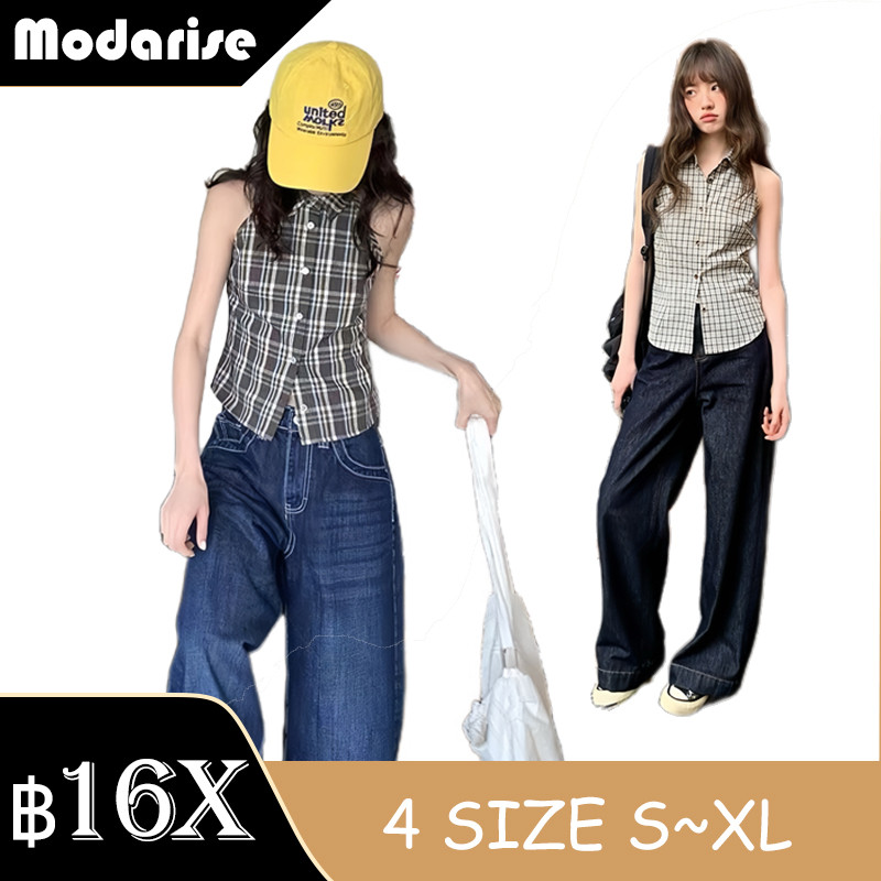 Modarise🌟เสื้อกล้ามแขนกุดลายสก็อตสตรีมีกระดุมเดี่ยว สำหรับฤดูไม่มีแขน สำหรับสตรี, เสื้อกล้ามฟิต วันพักร้อน สบาย